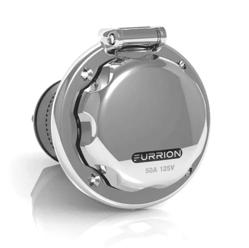 Chrome-plated marine inlet with hinged cover for Furrion LLC 50A 250V marine inlet