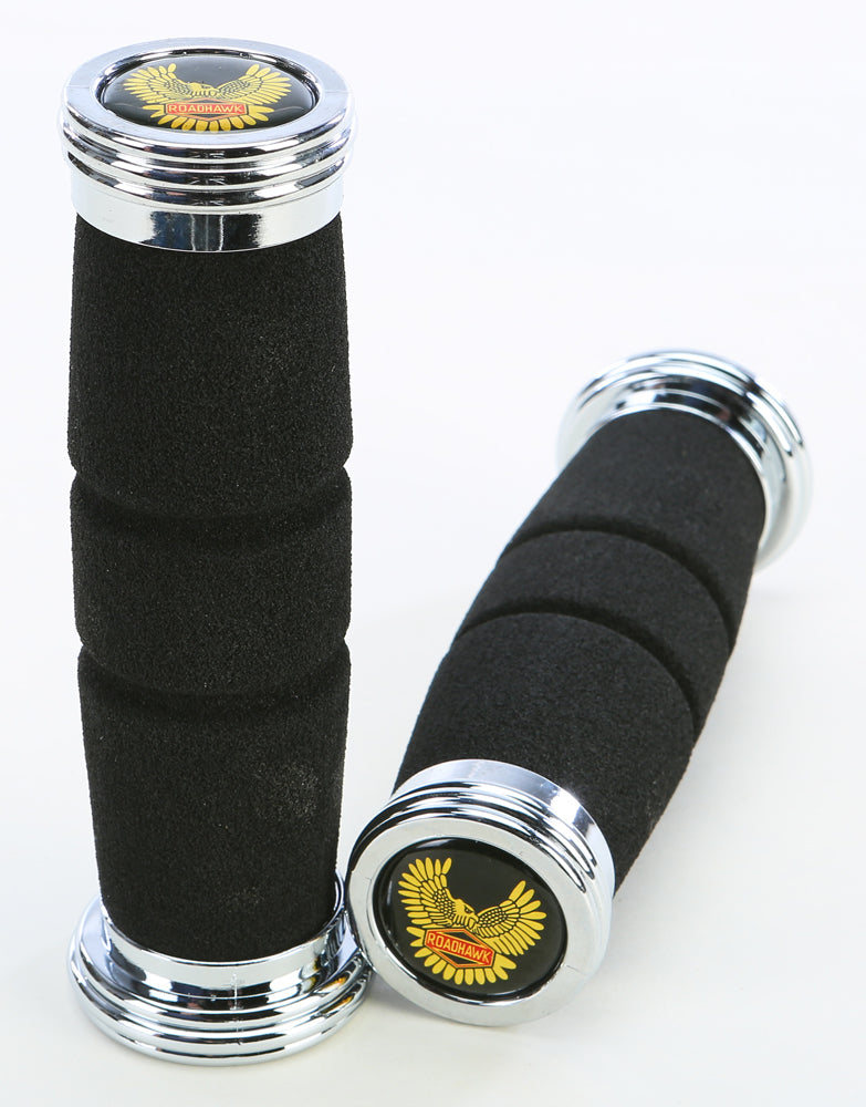 Roadhawk Grips Black W/Chrome End Cap 7/8"X5.5"