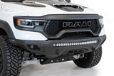F620153030103 A.Desert Des Stealth Fighter Front Bumper for RAM trucks, featuring a robust black design with integrated LED light bar.