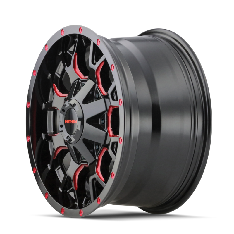 Mayhem 8015-7952BTR18 Mayhem 8015 Warrior 17x9 / 5x127 BP / 18mm Offset / 87mm Hub Black w/ Prism Red Wheel