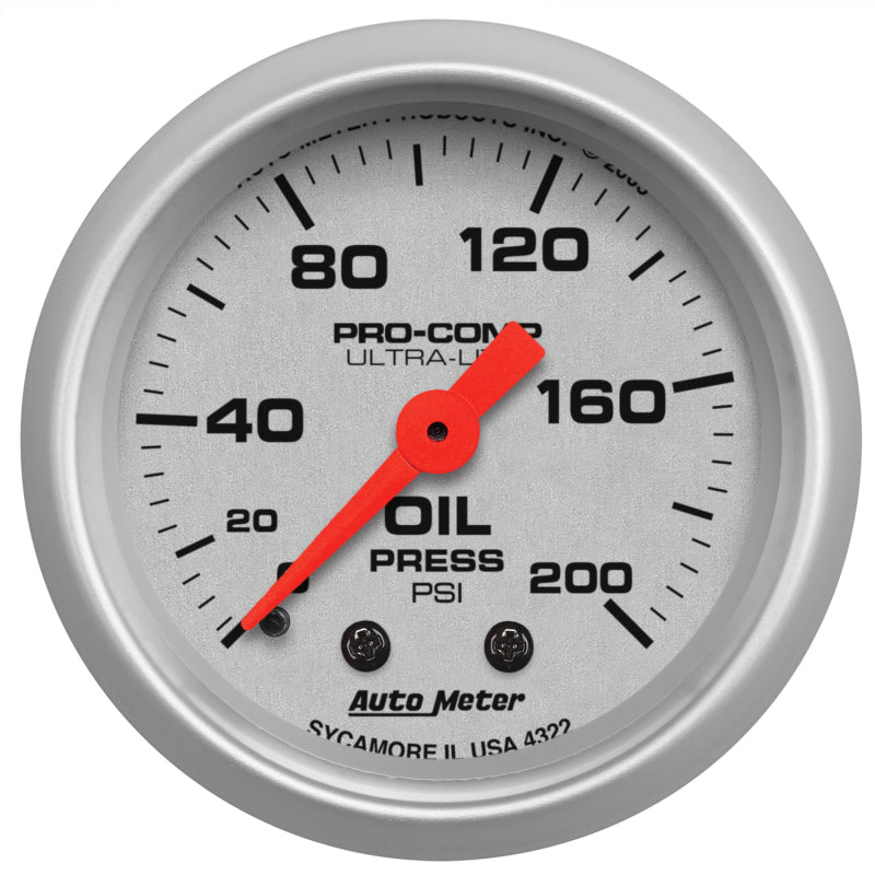 AutoMeter 4322 Autometer Ultra-Lite 52mm 0-200 PSI Mechanical Oil Pressure Gauge - 4322