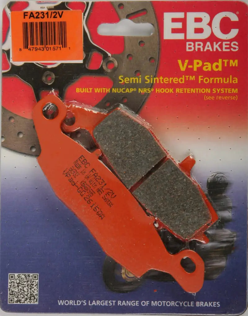 FA231/2V Brake Pads V Series by EBC Brakes displayed in packaging, ideal for RV, Automotive, Powersports, off-road, marine, exterior, truck accessories, interior, truck bed, rv parts, Powersports, AVADA - Best Sellers
