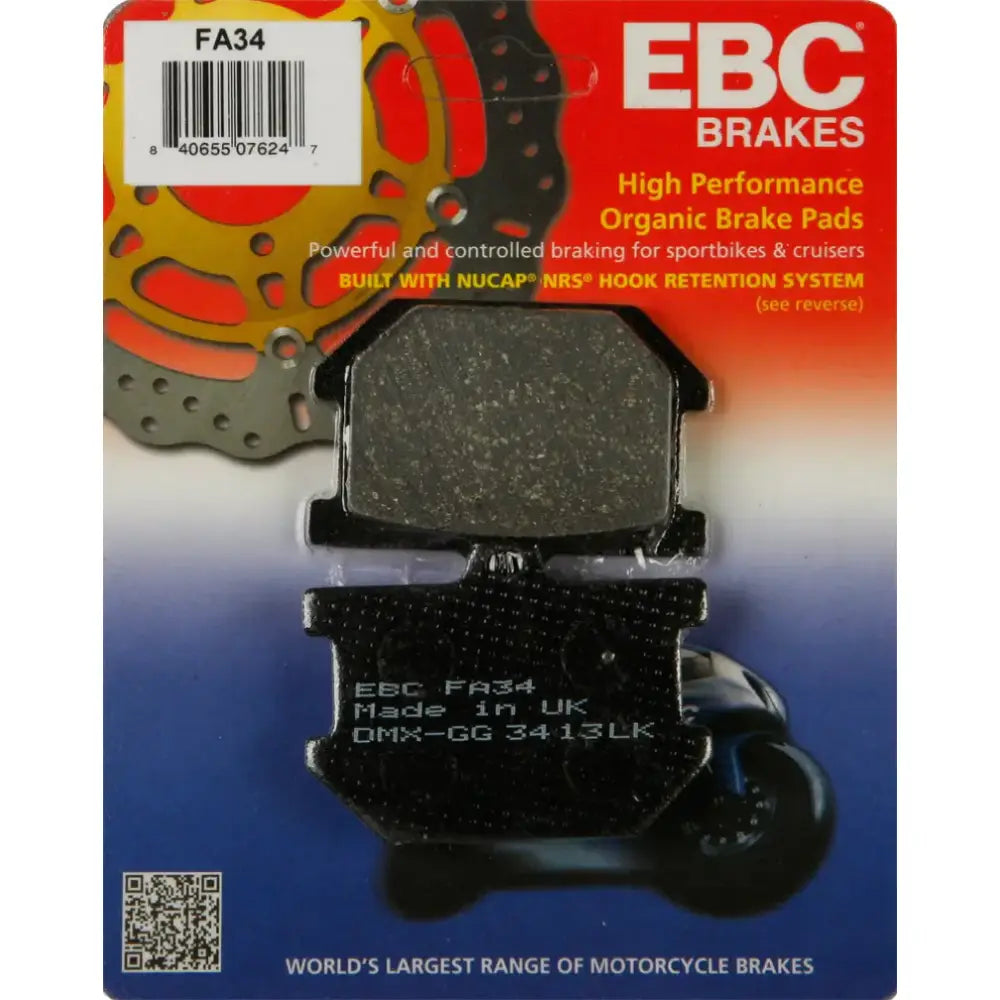 FA34 Brake Pads by EBC Brakes - High Performance Organic Brake Pads for sportbikes and cruisers, RV, Automotive, Powersports, off-road, marine, exterior, truck accessories, interior, truck bed, rv parts, Powersports, AVADA - Best Sellers