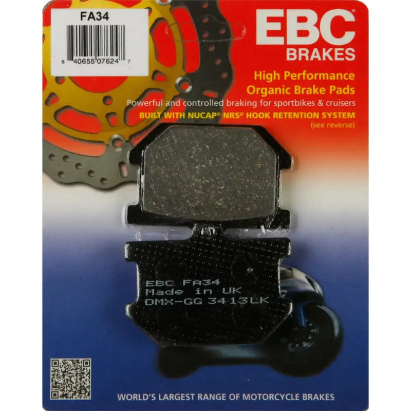 FA34 Brake Pads by EBC Brakes - High Performance Organic Brake Pads for sportbikes and cruisers, RV, Automotive, Powersports, off-road, marine, exterior, truck accessories, interior, truck bed, rv parts, Powersports, AVADA - Best Sellers