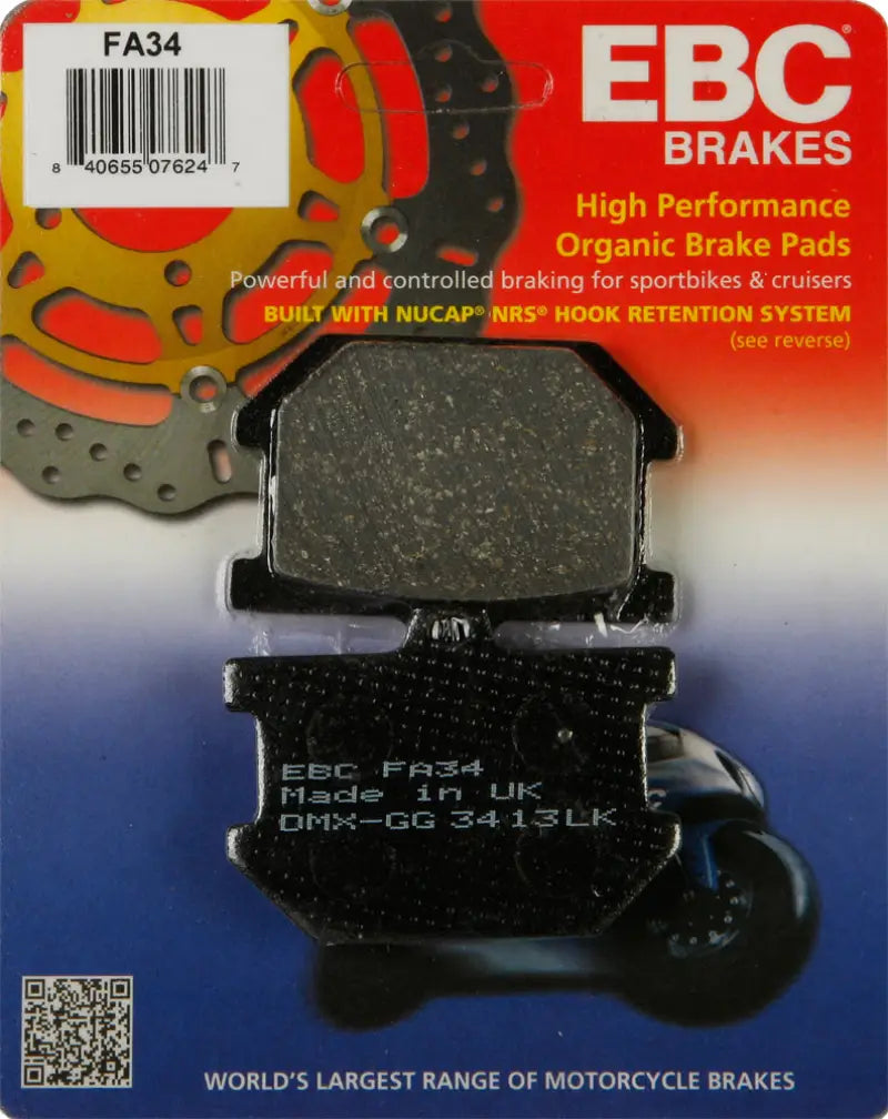 FA34 Brake Pads by EBC Brakes - High Performance Organic Brake Pads for sportbikes and cruisers, RV, Automotive, Powersports, off-road, marine, exterior, truck accessories, interior, truck bed, rv parts, Powersports, AVADA - Best Sellers