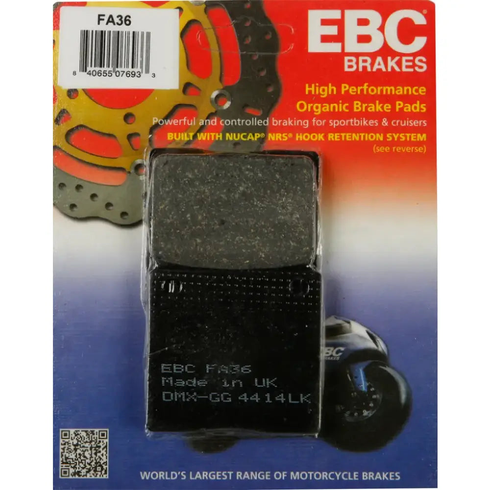 EBC organic brake pads in FA36 model for smooth stopping power and performance