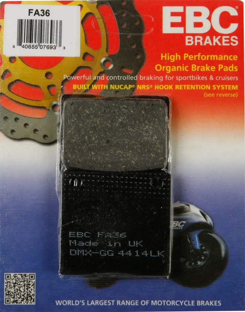 EBC organic brake pads in FA36 model for smooth stopping power and performance