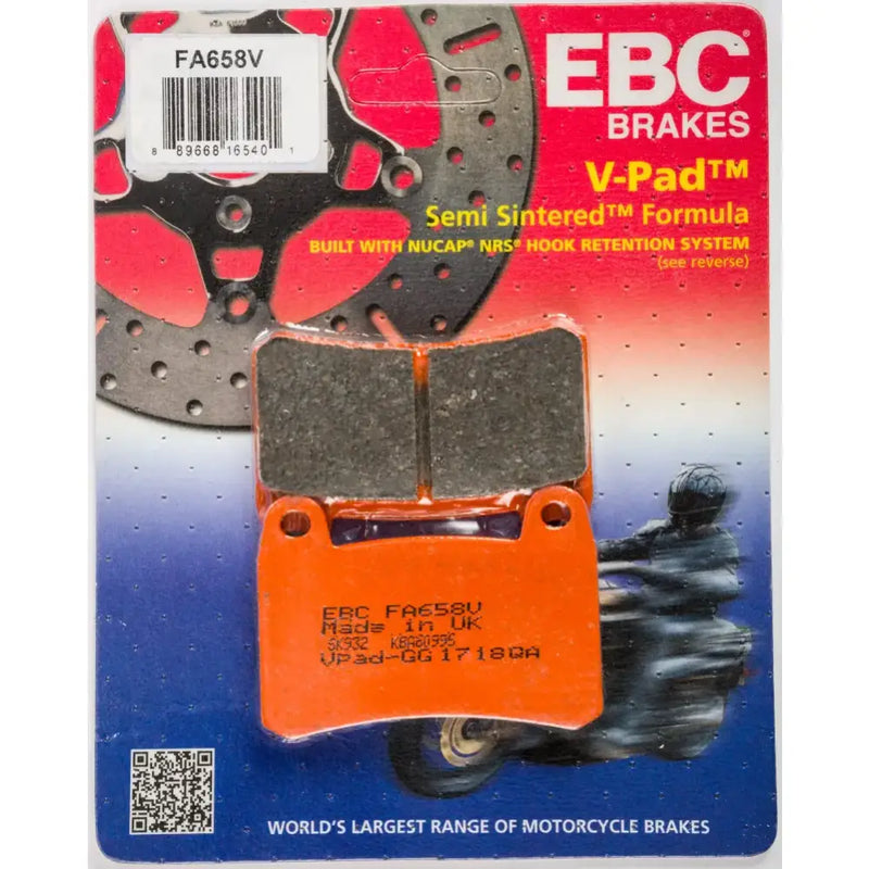 Packaged FA658V brake pads from the Fa658V Semi Sintered V Series for motorcycles