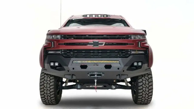 2019 Chevy 1500 with Fab Fours Matrix Front Bumper model CS19-X4051-1 showcasing rugged design and enhanced protection.