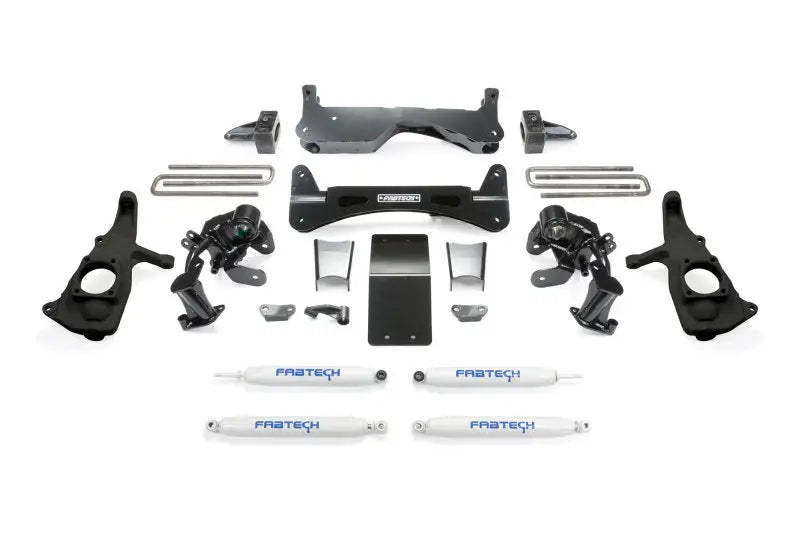 Automotive suspension lift kit with black components and white shocks for 2500HD 2WD 4WD
