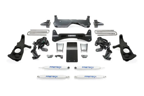 Automotive suspension lift kit with black components and white shocks for 2500HD 2WD 4WD
