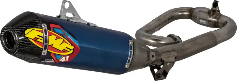 Blue and silver motorcycle exhaust system with cap comp exh and anod finish for Factory 4.1 Rct