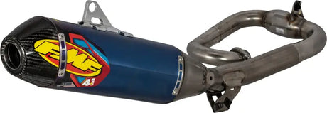Blue and silver motorcycle exhaust system with cap comp exh and anod finish for Factory 4.1 Rct