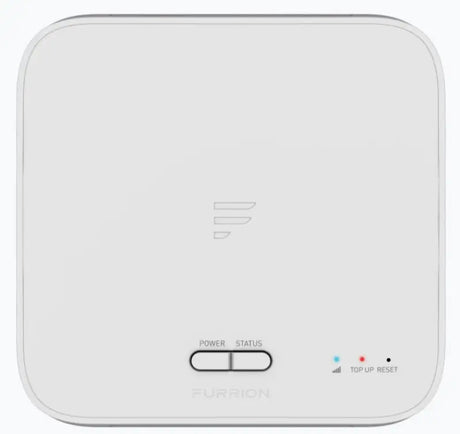 Sleek white Furrion FAN17B87 LTE WiFi router with blue LED power bank