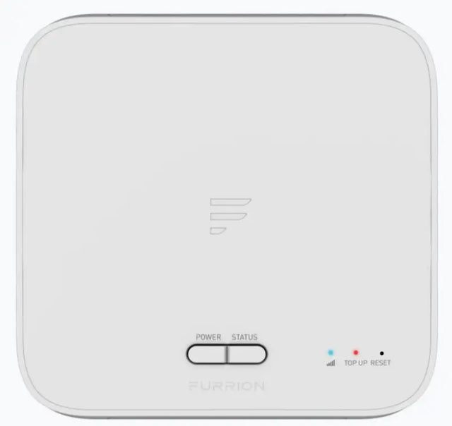 Sleek white Furrion FAN17B87 LTE WiFi router with blue LED power bank