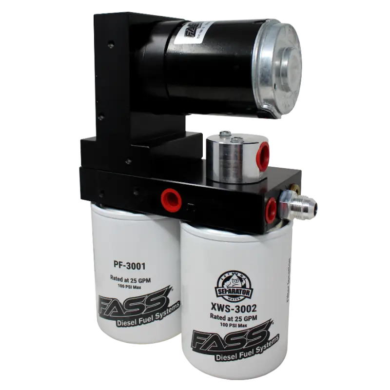 Black and silver FASS Class 8 fuel air separation system with white filters