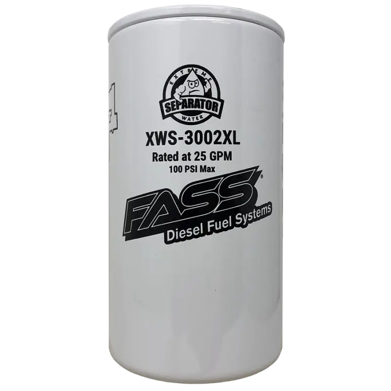 White fuel filter from FASS Hydroglass Titanium Signature Series Extended Length Water Separator