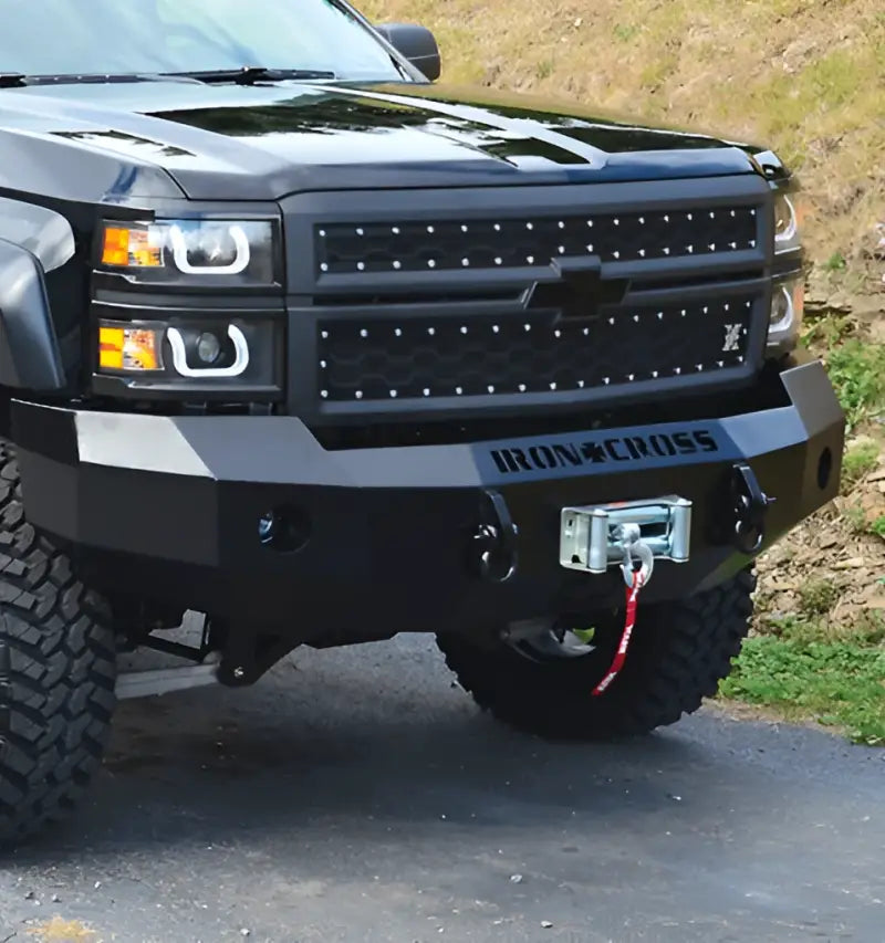 FB-1400 Ironcross Ford Bronco black iron cross front bumper with silver accents
