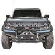 Front view of a vehicle showcasing the FB21-B5252-1 Fab Fours Stubby Front Bumper with a rugged design and high-quality construction.