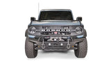 FB21-B5252-1 Fab Fours Stubby Front Bumper on a front view of a blue off-road vehicle