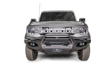 FB21-X5252-1 Fab Fours Matrix Front Bumper installed on a grey Bronco, showcasing its durable construction and sleek, aggressive design.