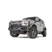 FB21-X5252-1 Fab Fours Matrix Front Bumper on a grey Ford Bronco, showcasing sleek design and exceptional durability.