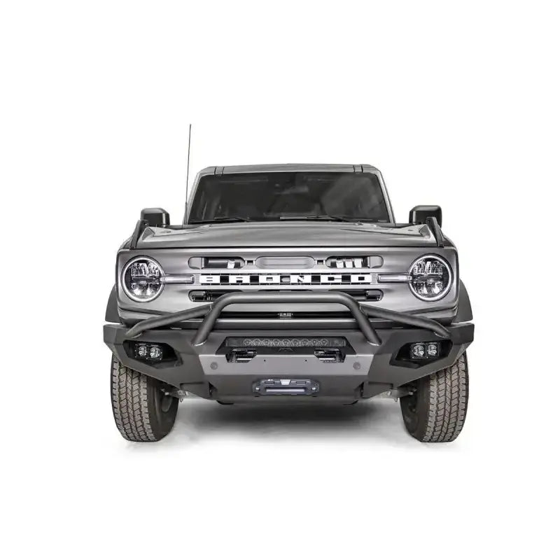 Front view of a vehicle equipped with the FB21-X5252-1 Fab Fours Matrix Front Bumper.