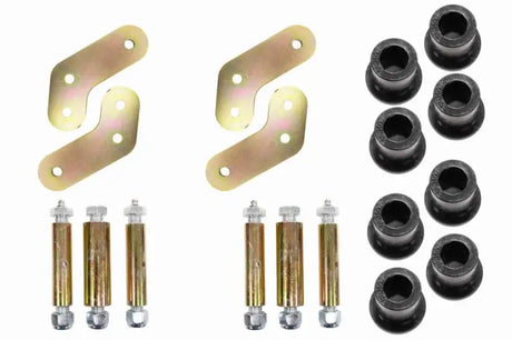 FB27251 Fishbone Yj Boomerang Shackles kit showing high-quality materials and boomerang design for enhanced off-road performance.