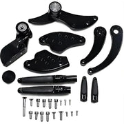 Black motorcycle forward control kit components for Softail forward by Hawg Halters FCK-S18A-FR