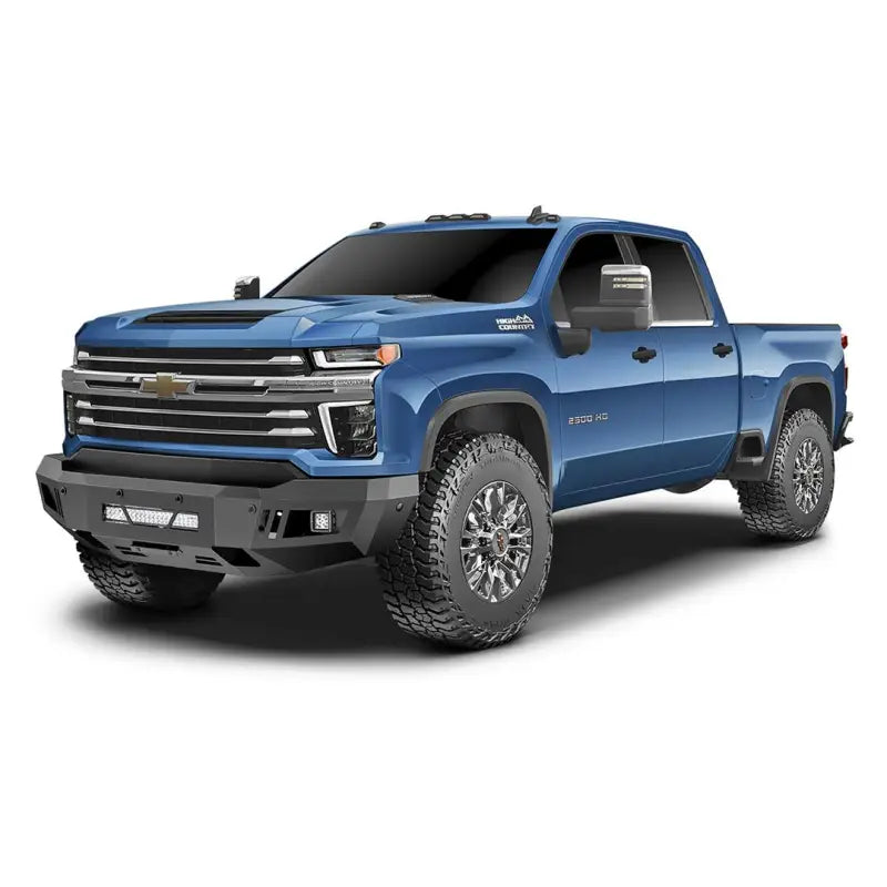 Blue Chevrolet pickup truck with FHDNW008TI Trailfx HD Front Bumper without winch Ram