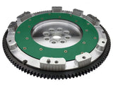 Heavy-duty STI aluminum flywheel with green friction surface and black ring gear