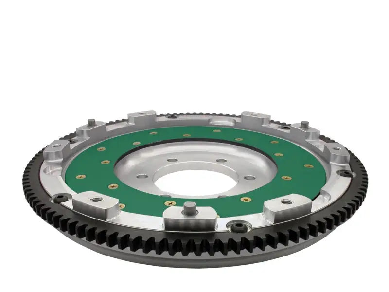 Automotive aluminium flywheel with gear ring and green friction surface for RX-7’s performance