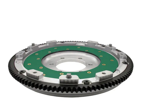 Automotive aluminium flywheel with gear ring and green friction surface for RX-7’s performance