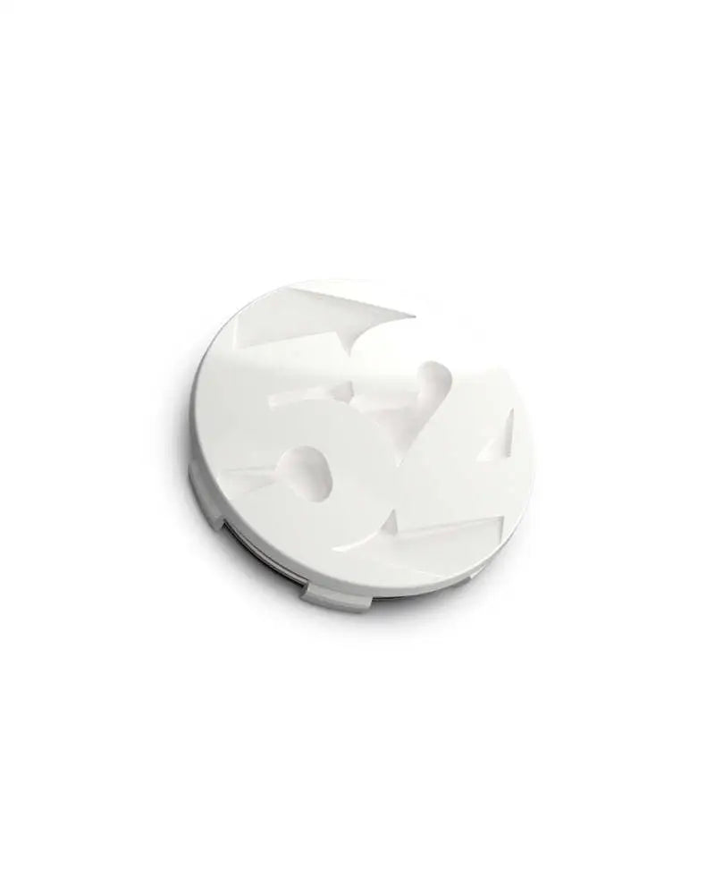 White circular center cap for Rally Sport wheels, fifteen52 65mm snap in style