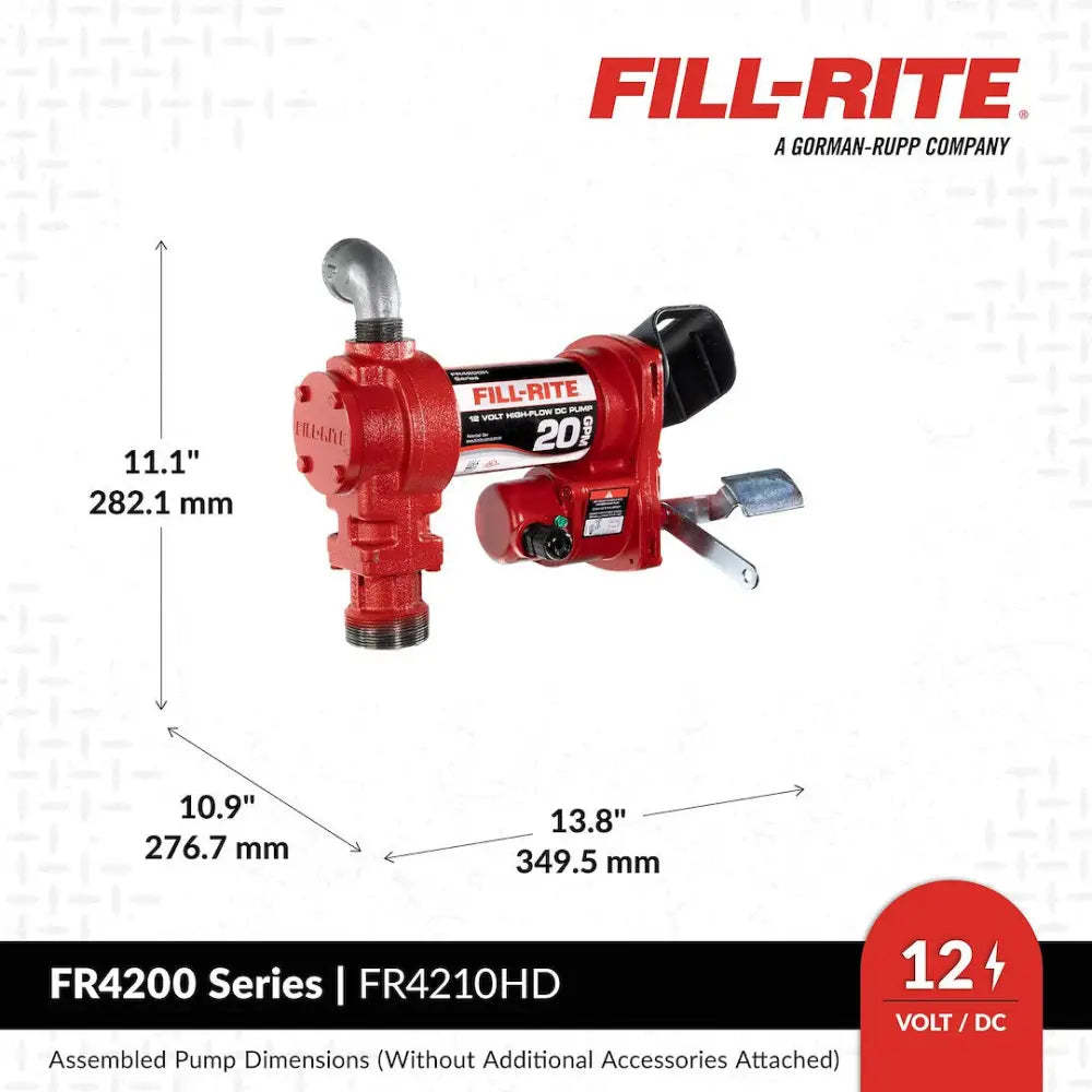 Fill Rite Limited Lifetime Warranty Liquid Transfer Tank Pump FR4210HD - 20 Gpm 12V DC High Flow