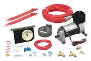 Firestone Level Command II Standard Duty Single Analog Air Compressor System Kit WR17602158, includes air compressor, gauge, fittings, and wiring.