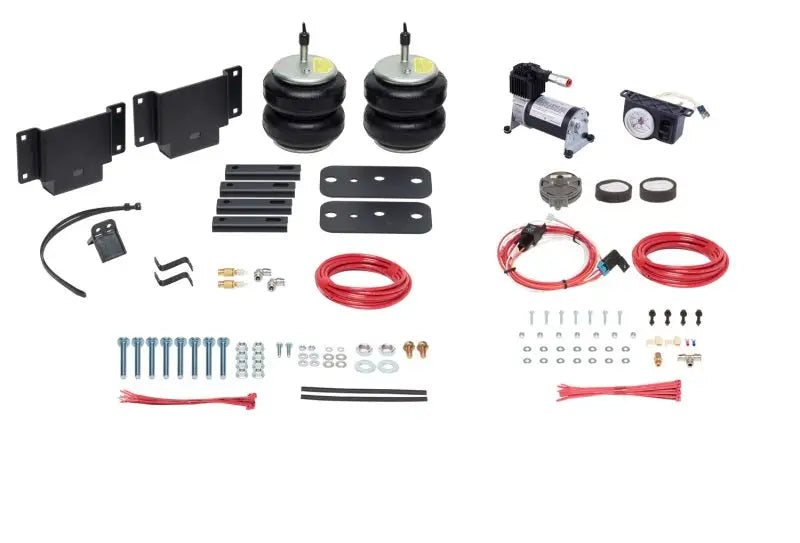 Firestone Ride-Rite All-In-One Analog Kit for 2007-2018 Toyota Tundra 2WD/4WD & TRD (W217602811) including air springs, compressor, air lines, fittings, and hardware.