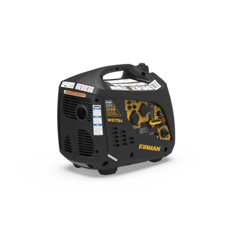 Firman Power W01784 Inverter 2100/1700W Recoil Start Generator, Black and Yellow Design.