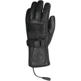 Black leather FIRSTGEAR Heated Rider iTouch Gloves with wrist strap for cold rides