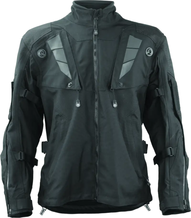 Black waterproof FIRSTGEAR Rogue XC Pro Jacket with reflective accents and pockets