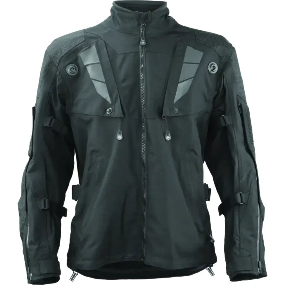 Black waterproof FIRSTGEAR Rogue XC Pro Jacket with reflective accents and pockets