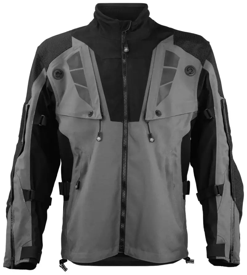 Men’s gray and black Firstgear Rogue XC Pro Jacket with mesh panels and adjustable straps