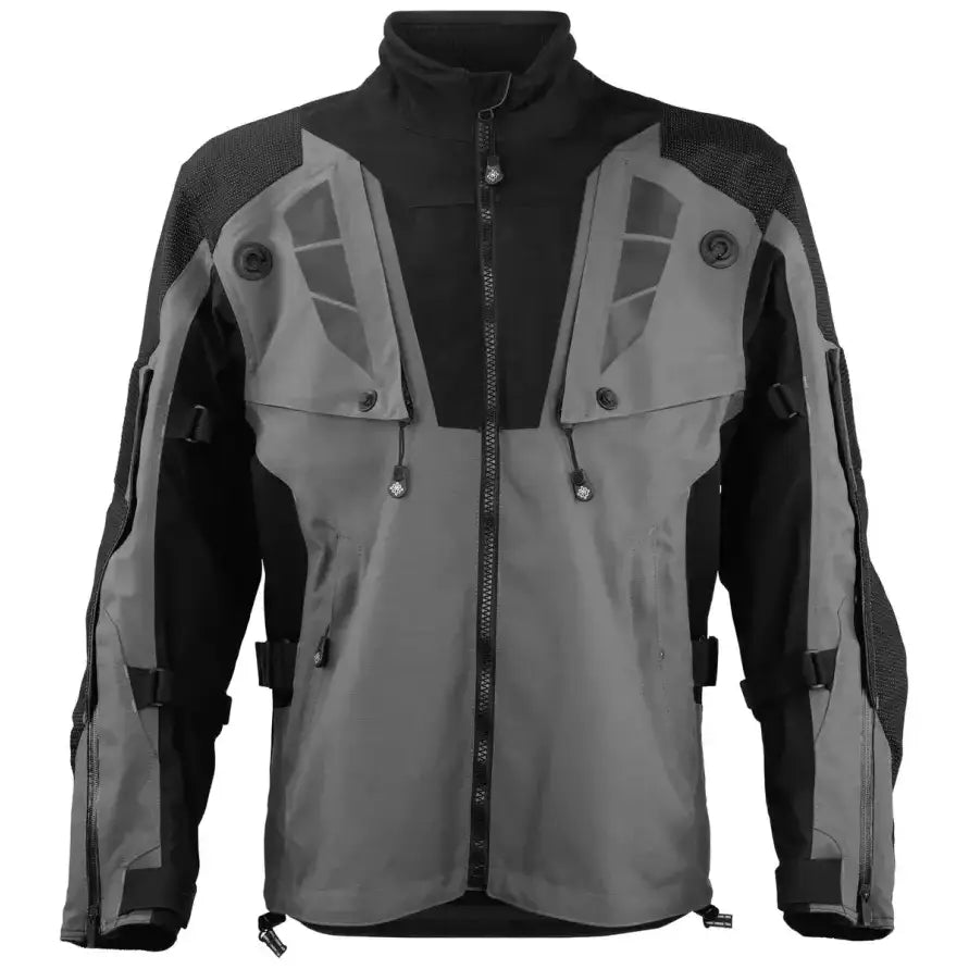 Men’s gray and black Firstgear Rogue XC Pro Jacket with mesh panels and adjustable straps