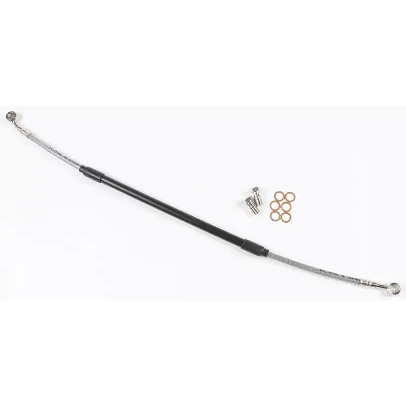 Black and silver braided stainless steel brake line FK003D276R with banjo fittings