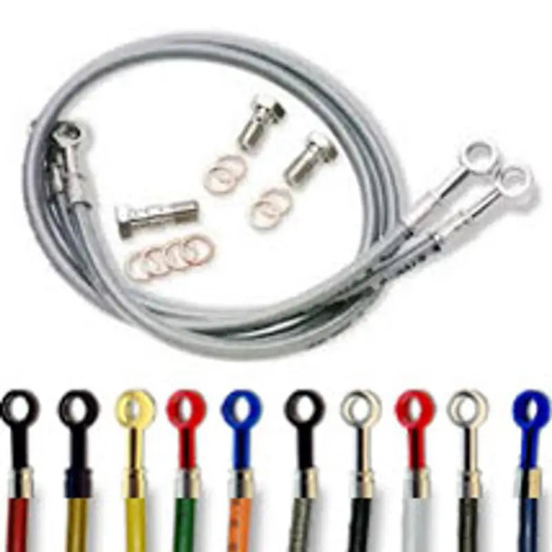 Braided stainless steel brake lines with banjo fittings for FK003D642-1 Galfer kit
