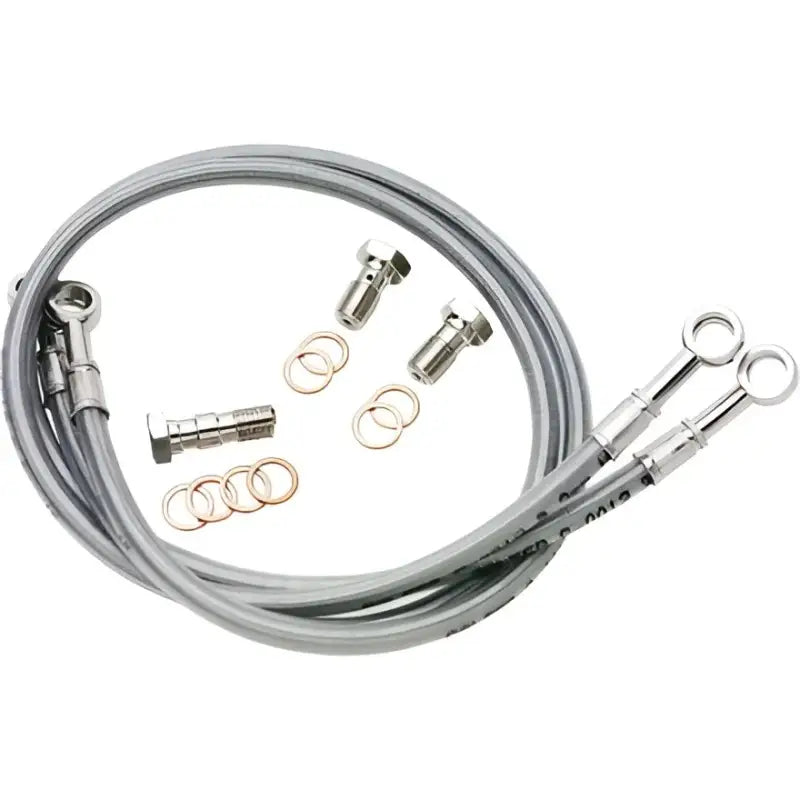 Silver braided stainless steel FK003D642-1 Galfer motorcycle brake lines with banjo bolts