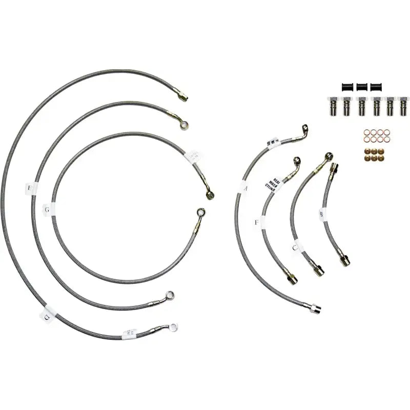 Complete FK003D779-5 stainless steel brake line set with hardware for front and rear