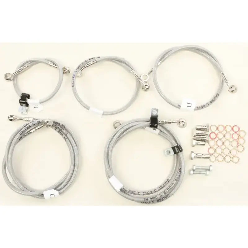 Silver braided stainless steel brake line kit FK003D809-5 with fittings and washers