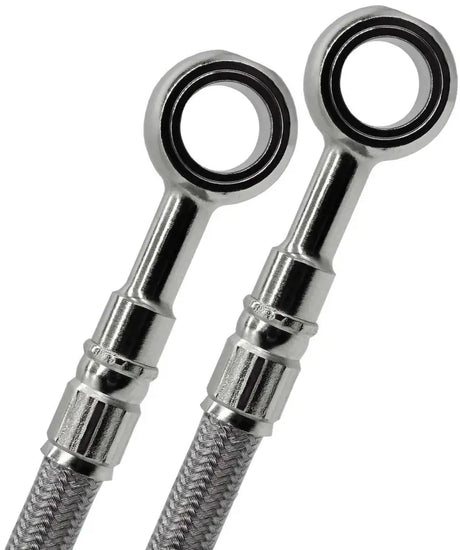 Two braided stainless steel brake lines with banjo fittings from FK003D869-4 Cable Kit