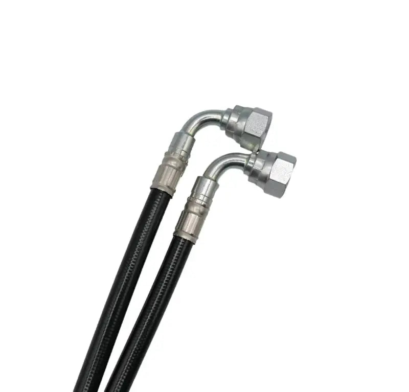 Black stainless steel brake line hoses with 90-degree fittings for FK003D944-SB Galfer kit